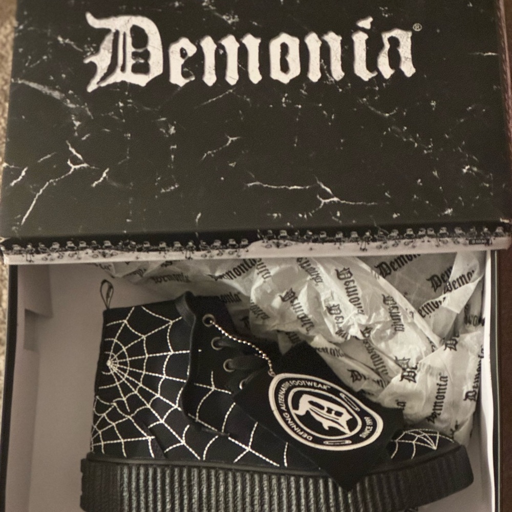 Demonia Black and White High Top Creepers